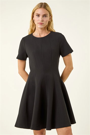 Black Panel Flared Stretch Dress