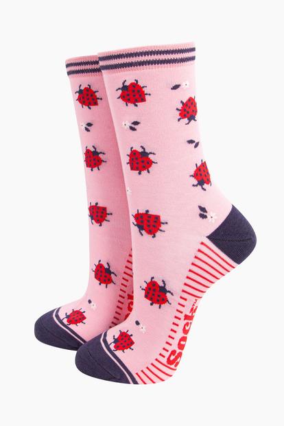 Pink Red Ladybird Bamboo Socks - Pink