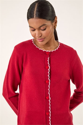 Red Heart Button Scallop Edge Cardigan