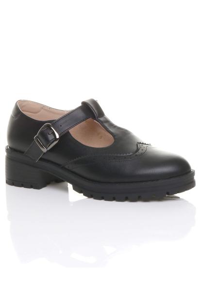 Black Mid Heel Chunky Brogues Buckled T-Bar Mary Janes