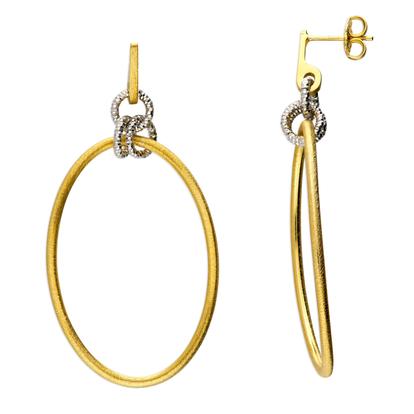 Metallic Elegant Two-Tone Diamond Cut Circle Drop Earrings With Gold-Plated Satin Finish