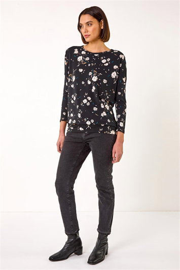 Floral Print Drop Shoulder Stretch Top 19369008