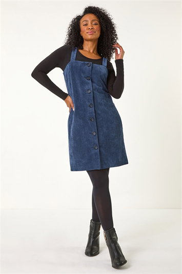 Petite Corduroy Pinafore Button Dress 14629860