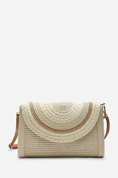 Brown Alto Raffia Fold Over Clutch Bag