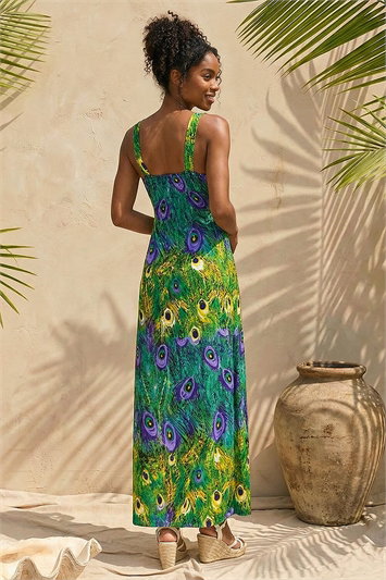 Peacock Printed Stretch Maxi Dress 14685734