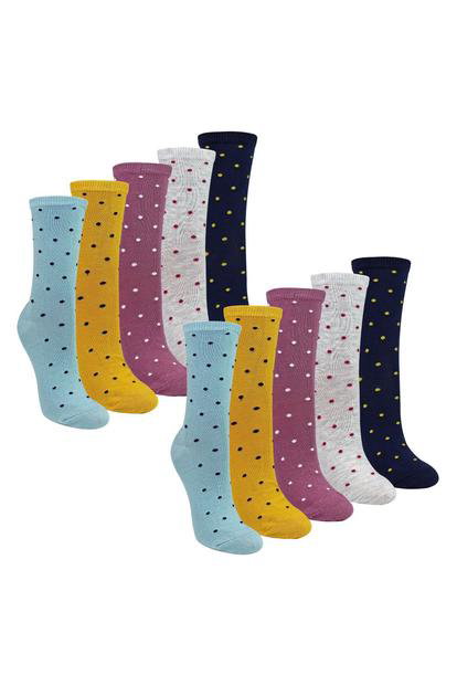 Multi 10 Pairs Ladies Multi Spot Socks - Soft Cotton Rich Polka Dot Everyday Socks