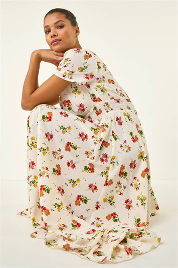Floral Print Buttoned Midi Dress 14837438