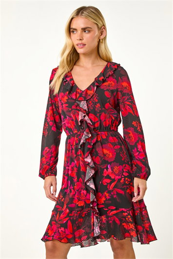 Petite Floral Frill Detail Dress 14637078