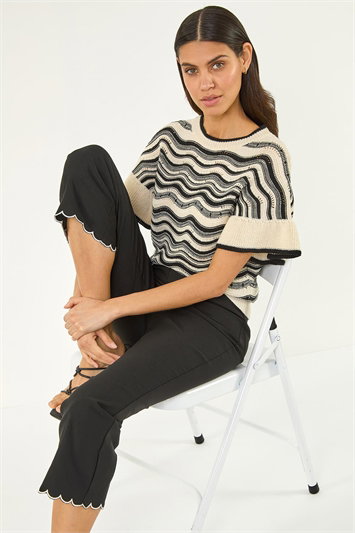 Black Cropped Stretch Flared Trouser