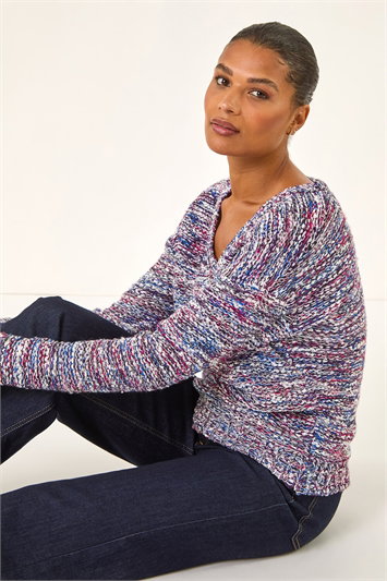 Blue Tape Yarn V-Neck Knit Jumper