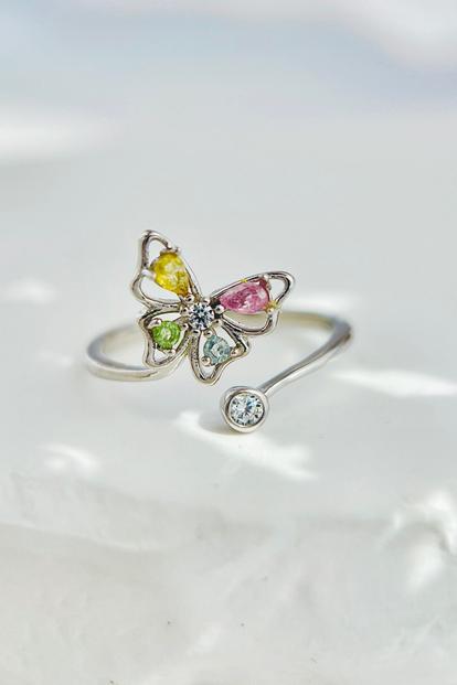Multi Sterling Silver Cz Butterfly Ring
