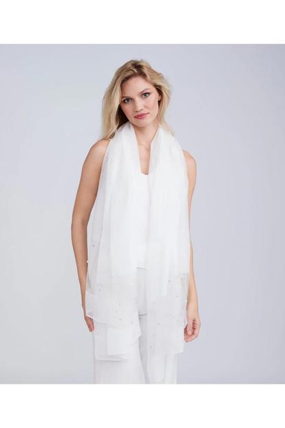 White Cristine - Pearl Embellished Occasion Scarf - White