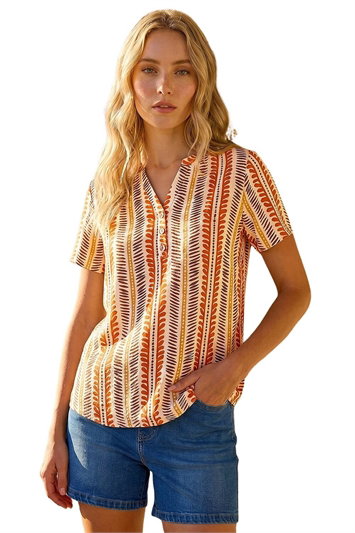 Orange Abstract Stripe Print Tunic Top
