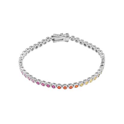Metallic Sterling Silver Large Multicolour Bezel Tennis Bracelet