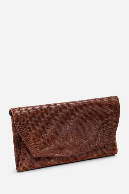 Brown Latte Shimmering Textured Envelope Crossbody Bag With Chain