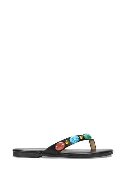 Black 'Eulalie' Embellished Jewel Stone Flip Flop Sandals With Toe Post