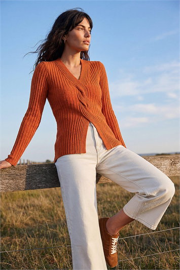 Red Cable Rib Knit Jumper