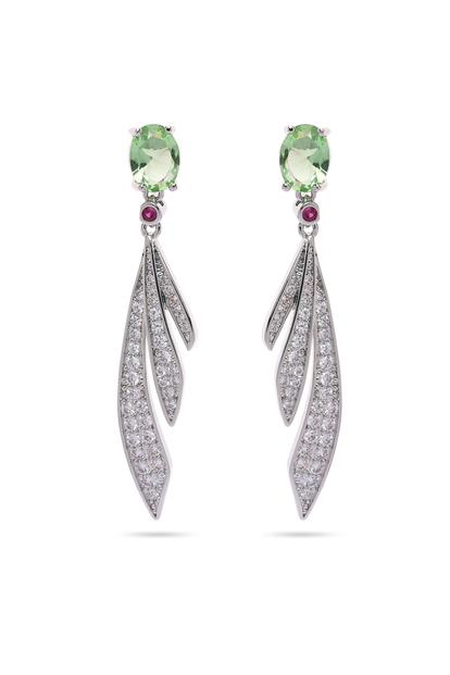 Metallic Silver Colored Feather Drop Earrings