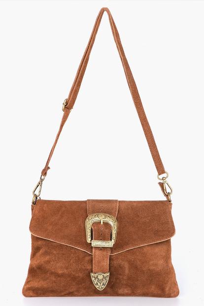 Black Buckle Clutch Bag Italian Suede Leather