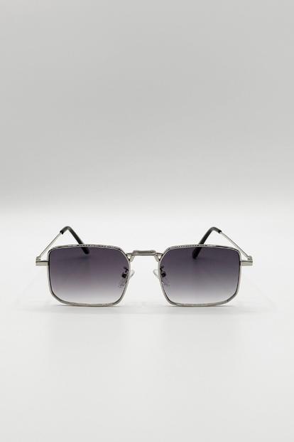 Metallic Vintage Metal Square Sunglasses In Silver