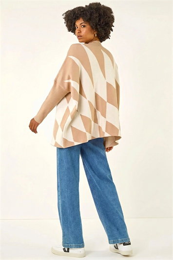 Geometric Plaid Knit Poncho 16207059