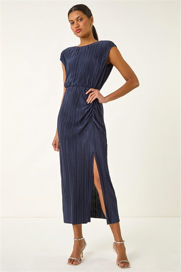 Plisse Cowl Back Midi Dress 14739660