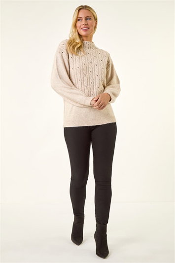 Petite Embellished Cable Knit Jumper 16313724