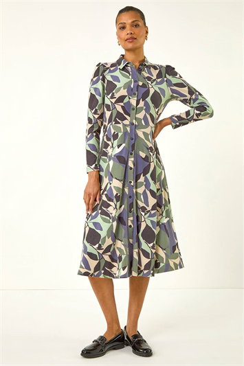 Abstract Leaf Print Shirt Dress 14754476