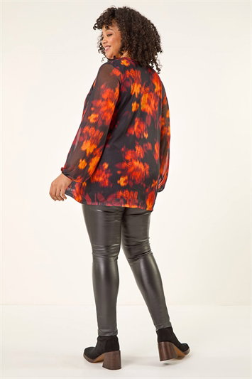 Curve Ruffle Mesh Tunic Top 19459264