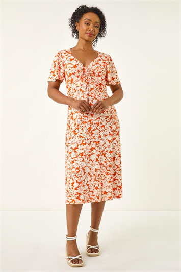 Petite Floral Ruched Midi Dress 14773964