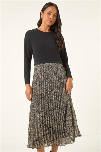 Petite Print Pleated Midi Dress 14749808