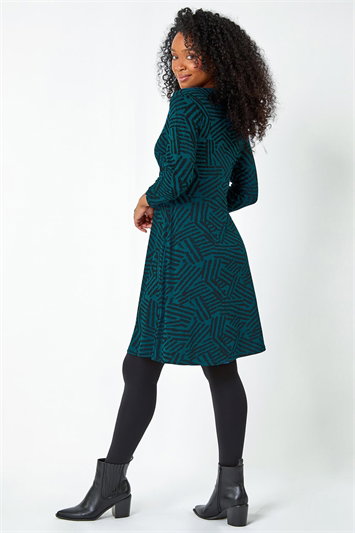 Petite Mock Wrap Abstract Stretch Dress 14481491