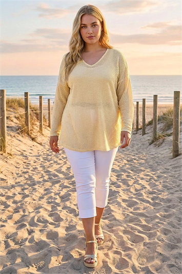 Curve Textured Knit V-Neck Tunic 19399924