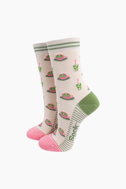 Cream Matcha Tea Bamboo Socks In Cream