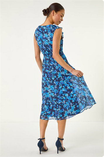 Petite Floral Print Frill Front Midi Dress 14596460