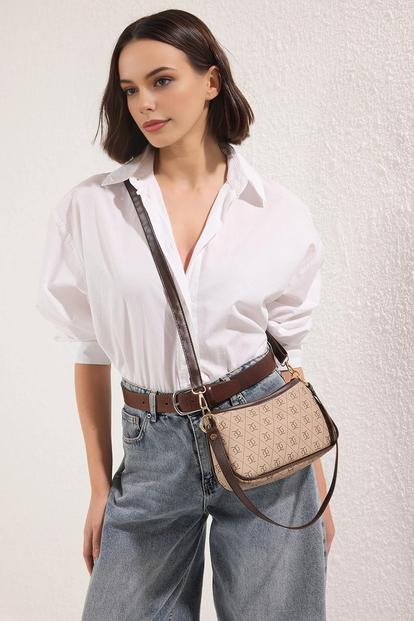 Brown Patterned Adjustable Strap Mini City Shoulder Bag