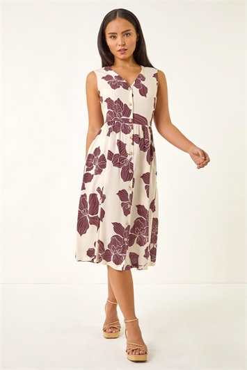 Petite Floral Print Button Detail Midi Dress 14774019