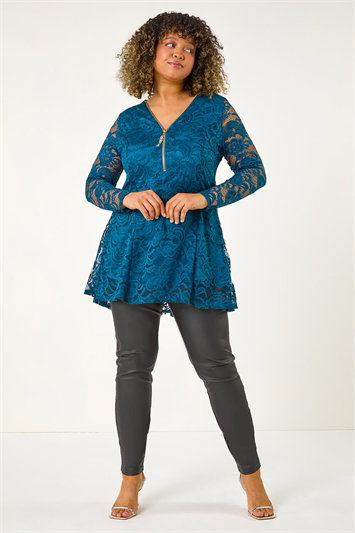 Curve Zip Front Lace Stretch Top 19255291