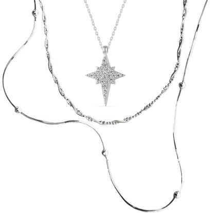 Metallic Necklace Layering Set Beaded Twisted And Northern Star