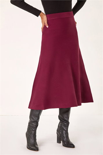 Red Knitted Midi Stretch Skirt