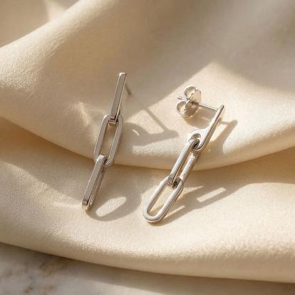 Metallic Paperclip Link Chain Everyday Drop Sterling Silver Earrings