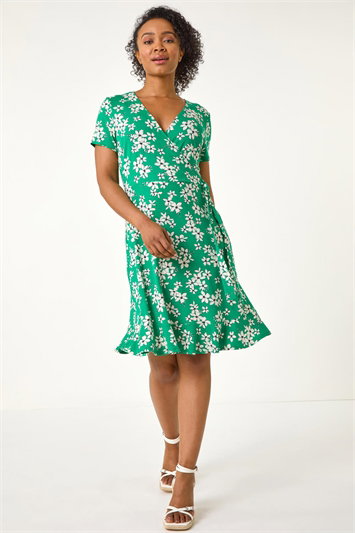 Petite Floral Print V-Neck Frill Dress 14649734