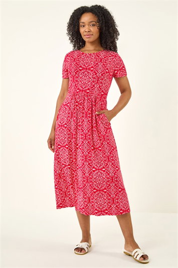 Petite Aztec Gathered Waist Midi Dress 14906378