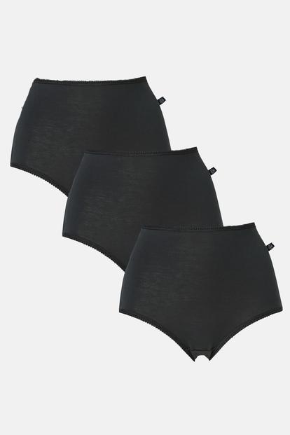 Black Pack Of Three "Black" Cotton Full Briefs