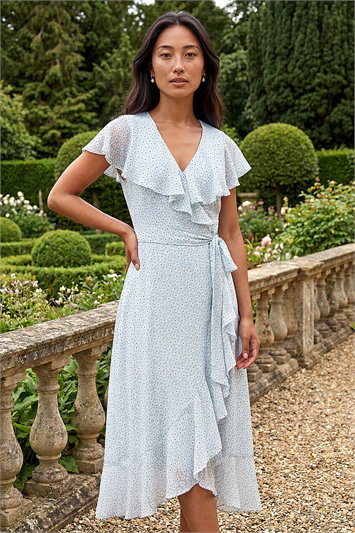 Petite Ditsy Floral Frill Midi Dress 14829809