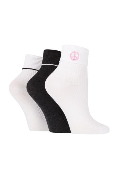 Black 3 Pack Fashion Turnover Top Rib Lounge Socks