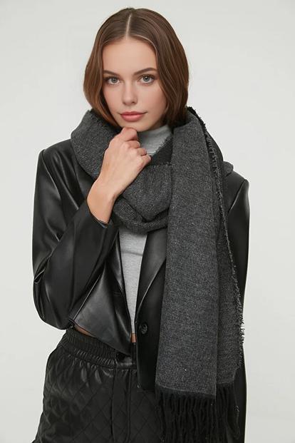 Grey Soft Woven Winter Scarf With Textured Finish