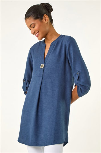 Blue Horn Button Detail Longline Top