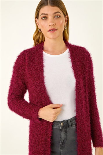 Red Textured Longline Knit Cardigan