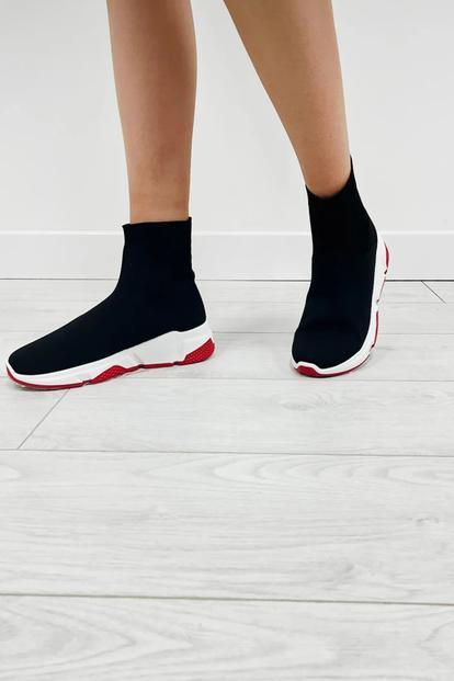 Pink Red Knit Slip-On Sock Trainer Sneakers With Sole Detail – Bella